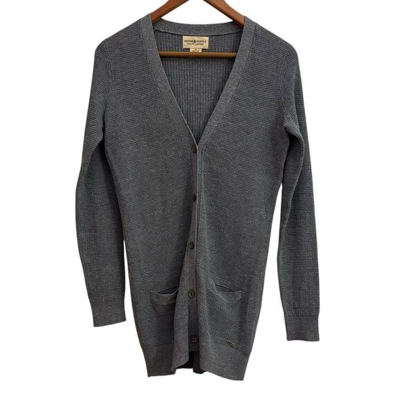 Ralph Lauren Denim & Supply Gray Linen Blend Waffle Knit Cardigan Sweater Pocket - Picture 1 of 7
